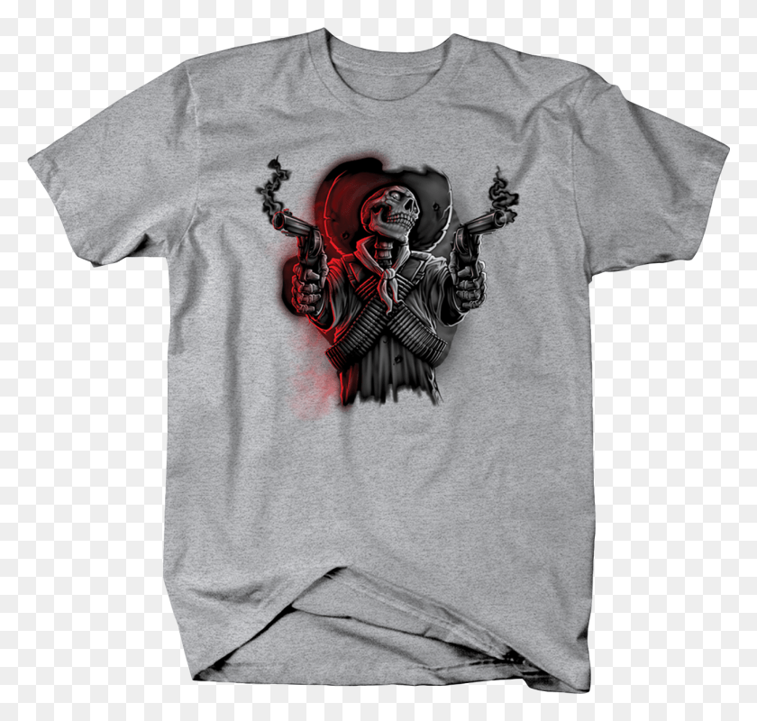 1295x1229 Wild West Skeleton Smoking Revolvers Ammo Bandana Sombrero T Shirt, Clothing, Apparel, T-shirt HD PNG Download