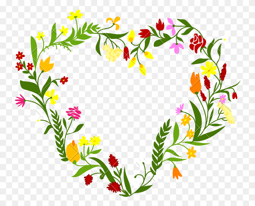 746x618 Descargar Png Marco De Flores Silvestres En Forma De Corazón, Gráficos, Diseño Floral Hd Png