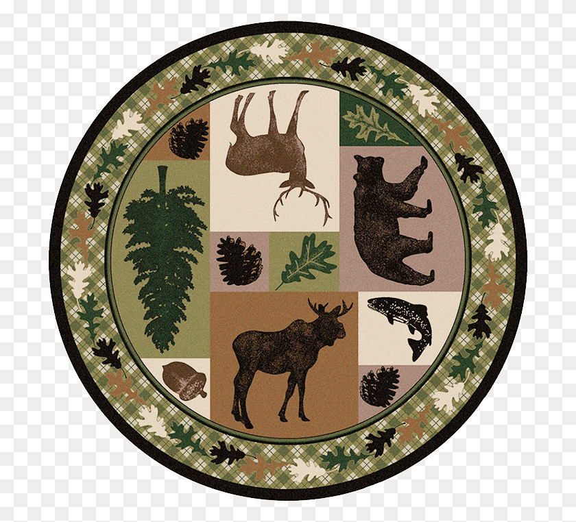 700x702 Wildlife Style Round Rug With Bear And Moose Silhouette, Symbol, Emblem, Logo HD PNG Download