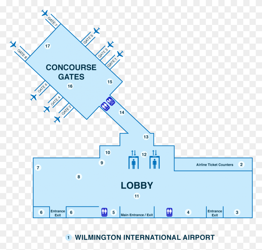 1086x1035 Wilmington International Airport Ilm Airport Terminal Map, Plot, Plan, Diagram HD PNG Download