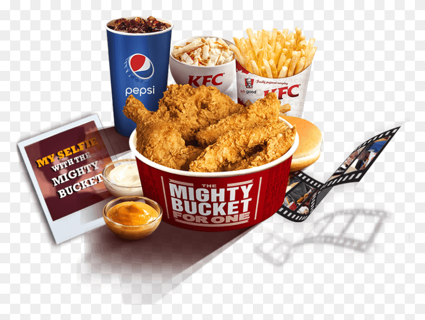 808x593 Win Gopro Camera From Kfc Mighty Bucket Kfc Uae, Food, Fried Chicken, Fries HD PNG Download