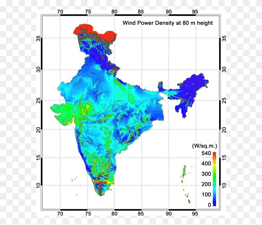 611x662 Mapa De Densidad De Energía Eólica De La India A 80 M De Altura 15 Atlas De Viento De La India, Vegetación, Planta, Parcela Hd Png