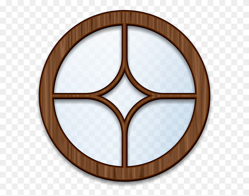 597x602 Window Wood Pane Architecture Frame Glass Circle Wooden Window Frame, Symbol, Pattern HD PNG Download