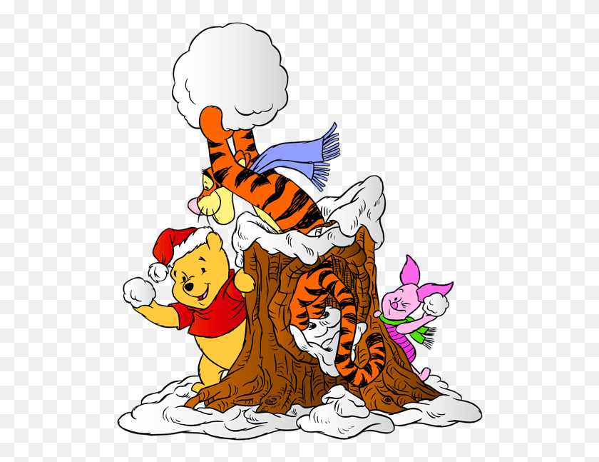 514x587 Winnie The Pooh And Friends With Snowballs Clip Winnie The Pooh Winter, Person, Human, Performer HD PNG Download