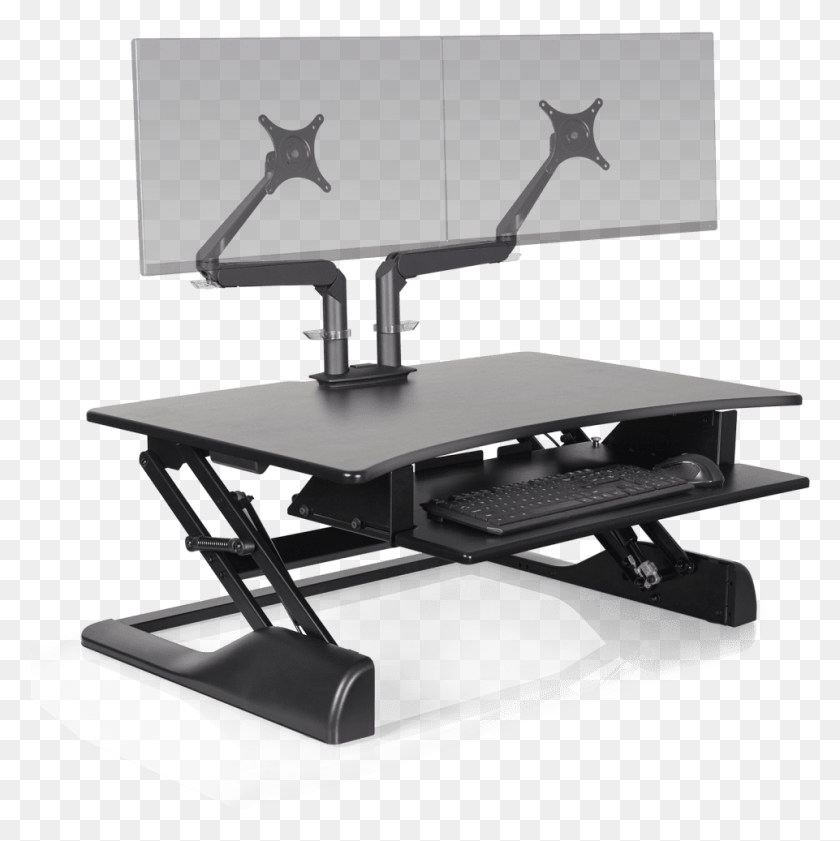 961x963 Descargar Png Winston Desk 36 With Dual Evo Monitor Arms Escritorio, Pantalla Lcd, Electrónica Hd Png