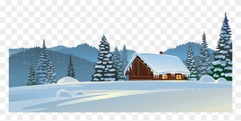 817x380 Winter House And Snow Ground Clipart Image Happy New Year From Our Home To Yours, Housing, Building, Tree HD PNG Download
