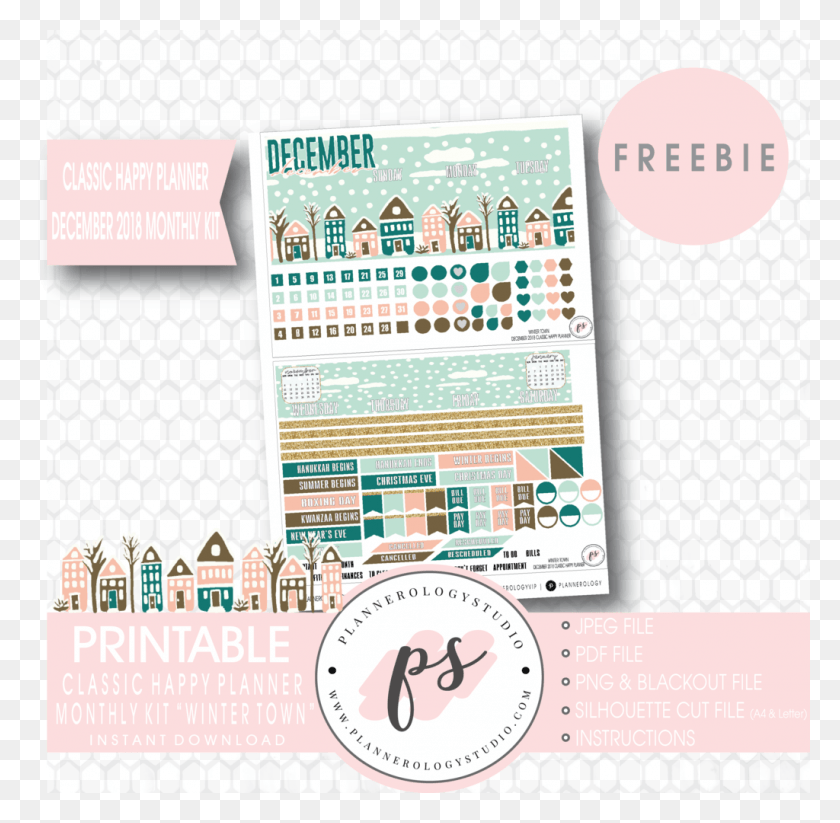 1024x1002 Winter Town Classic Happy Planner December 2018 Monthly Free Planner Sticker Printables Winter, Flyer, Poster, Paper HD PNG Download