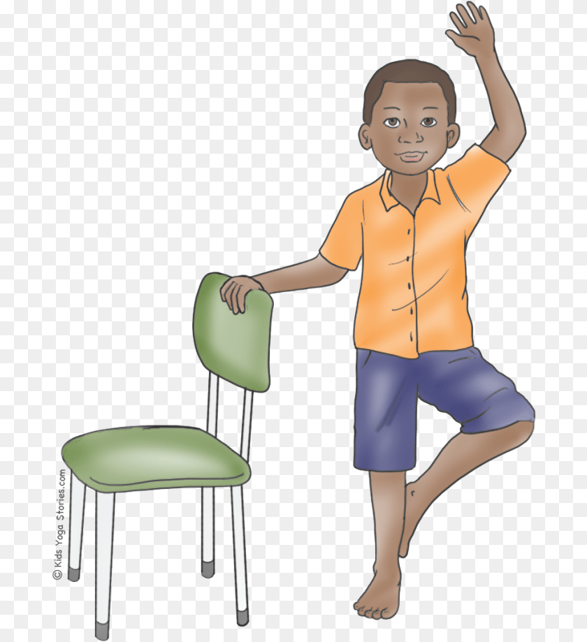 694x919 Winter Yoga Poses Using A Chair Tree Pose Kids, Shorts, Clothing, Person, Furniture PNG