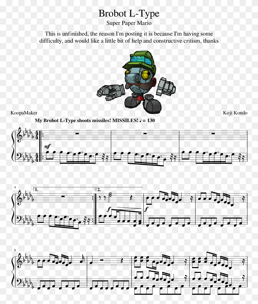 773x931 Wip Super Paper Mario Waterflame Time Machine Piano Sheet Music, Toy, Clothing, Apparel HD PNG Download
