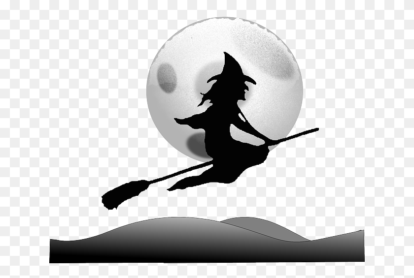 641x505 Witch Witchcraft Broom Broomstick Flying Moon Flying Witch Silhouette, Symbol, Emblem HD PNG Download