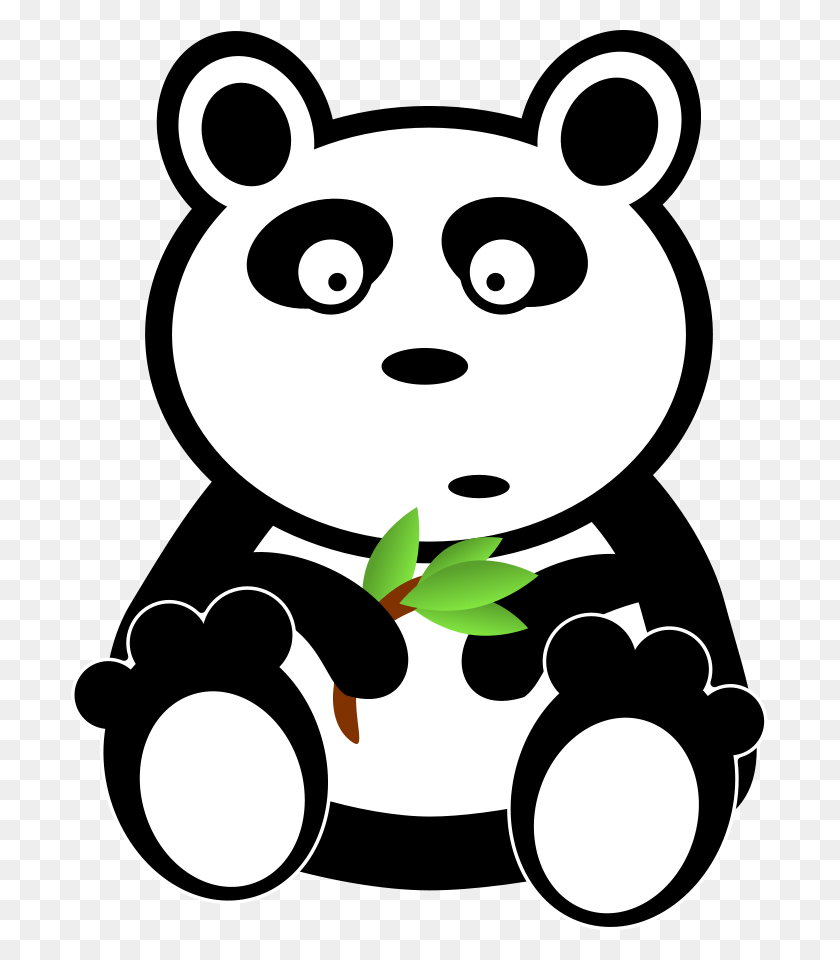 697x900 With Bamboo Leaves Panda Clipart Black And White, Stencil, Graphics HD PNG Download
