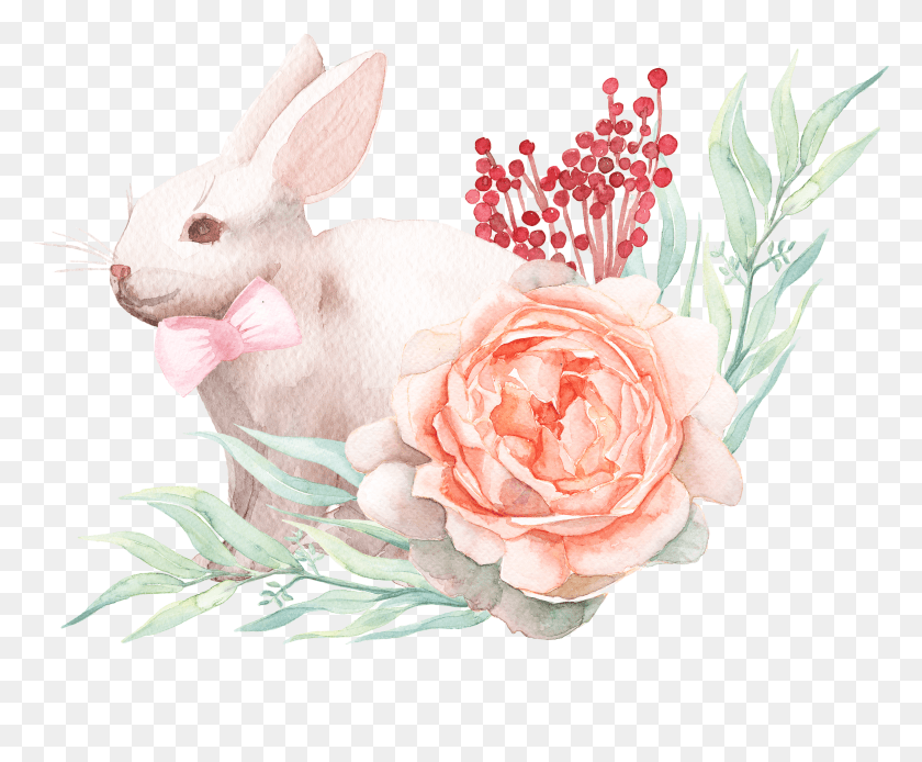 2553x2078 With Easter Bow Watercolor Paper Rabbit Painting Clipart Coelho Da Pascoa Aquarela HD PNG Download