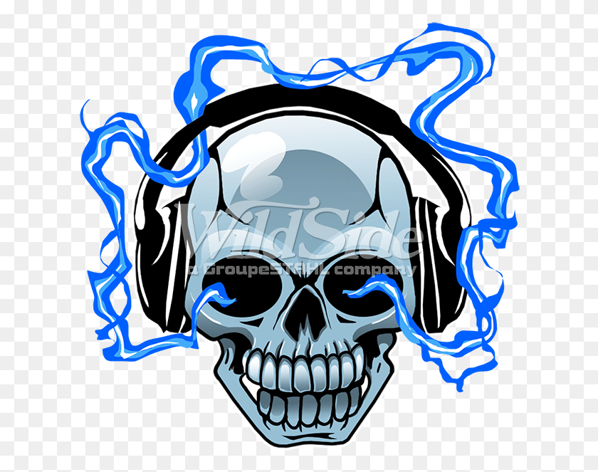 620x603 With Fire The Wild Side Head Phones Skull With Blue Headphones, Teeth, Mouth, Lip HD PNG Download