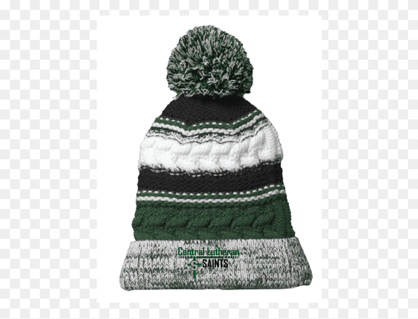 458x581 With Three Team Colors And A Large Pom Pom This Chunky Knit Green And Black Beanie, Clothing, Apparel, Cap HD PNG Download
