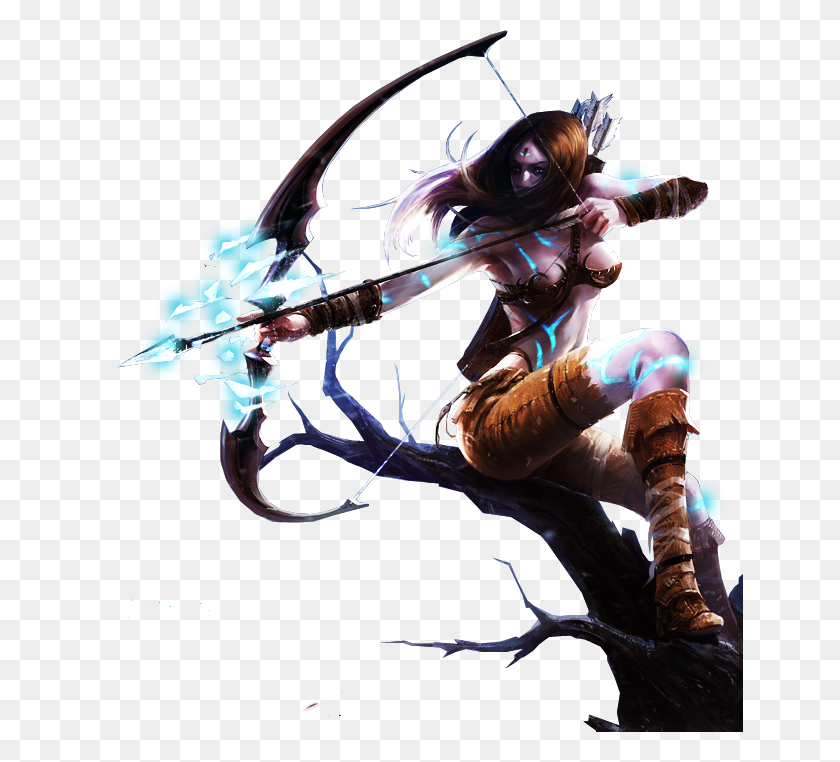 646x702 Woad Hunter Ashe Skin League Of Legends Render Ashe, Bow, Person, Human HD PNG Download