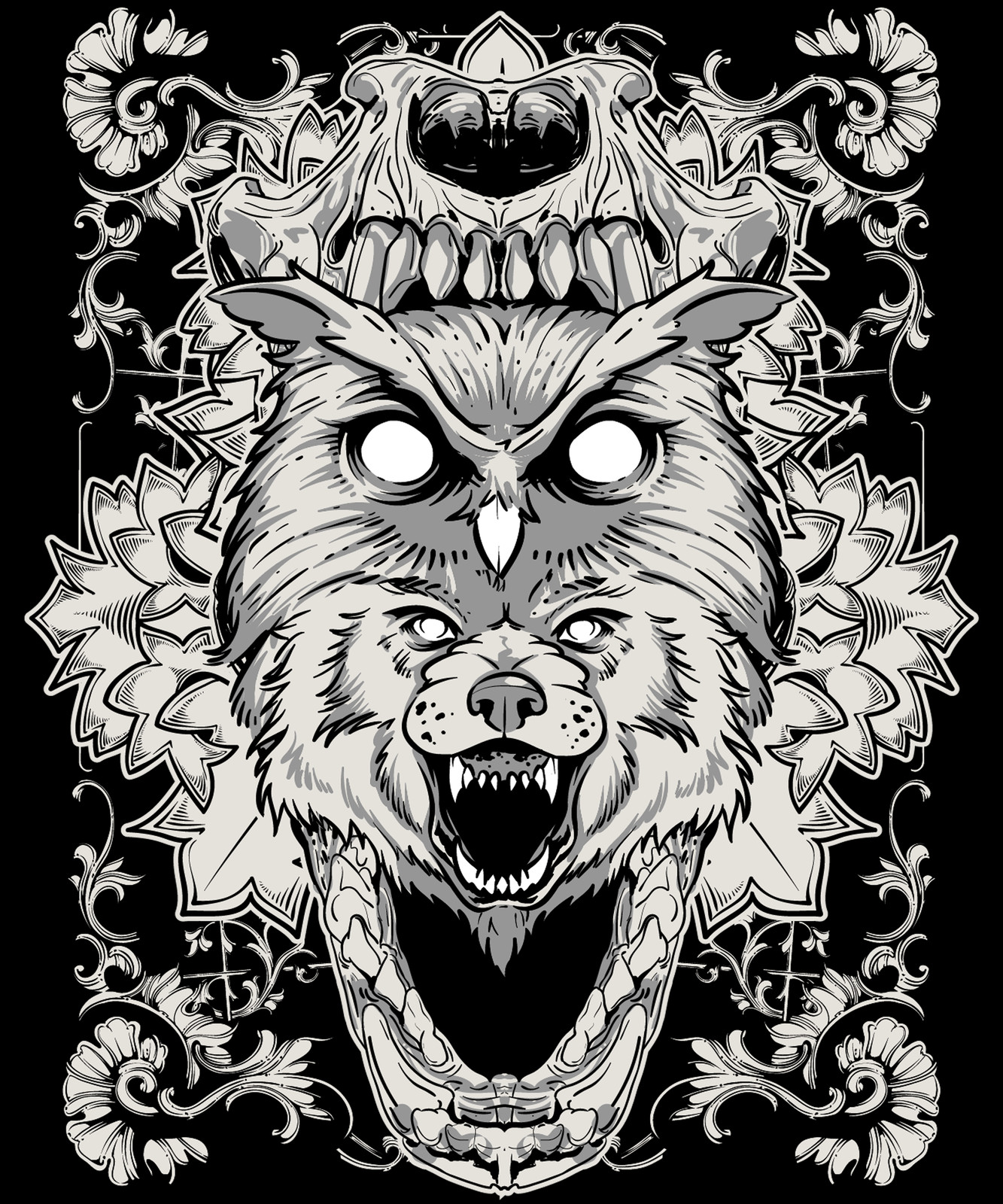 1333x1600 Wolf And Owl Totems, Graphics, Floral Design HD PNG Download