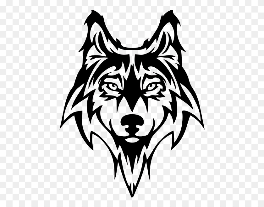 464x601 Wolf Dog Doggy Wolf Black And White Vinyl, Symbol, Stencil HD PNG Download