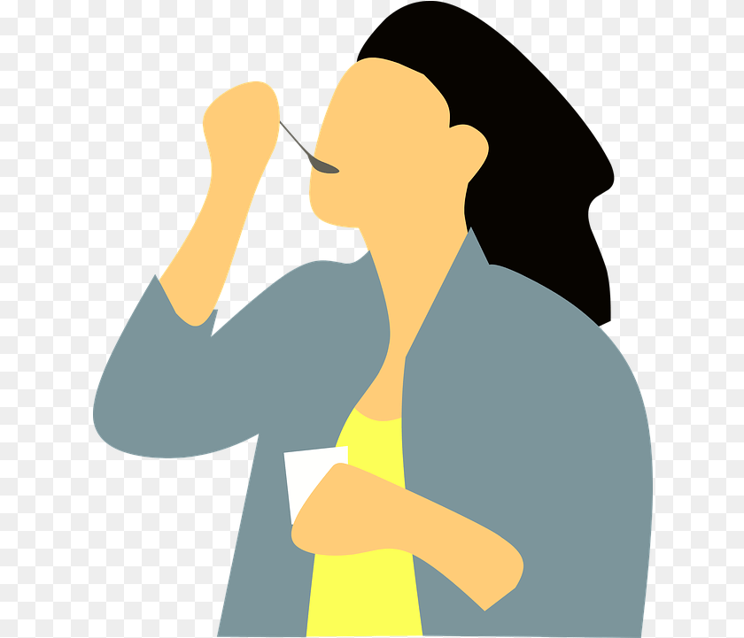 633x721 Woman Eating Yogurt Vector Graphic On Pixabay People Eating Illustration, Adult, Man, Male, Person Sticker PNG
