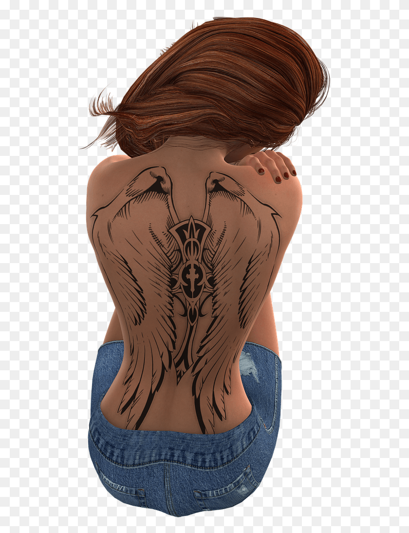 521x1034 Женская Прическа Татуировка Изображение Морской Конек, Кожа, Спина, Лицо Hd Png Скачать