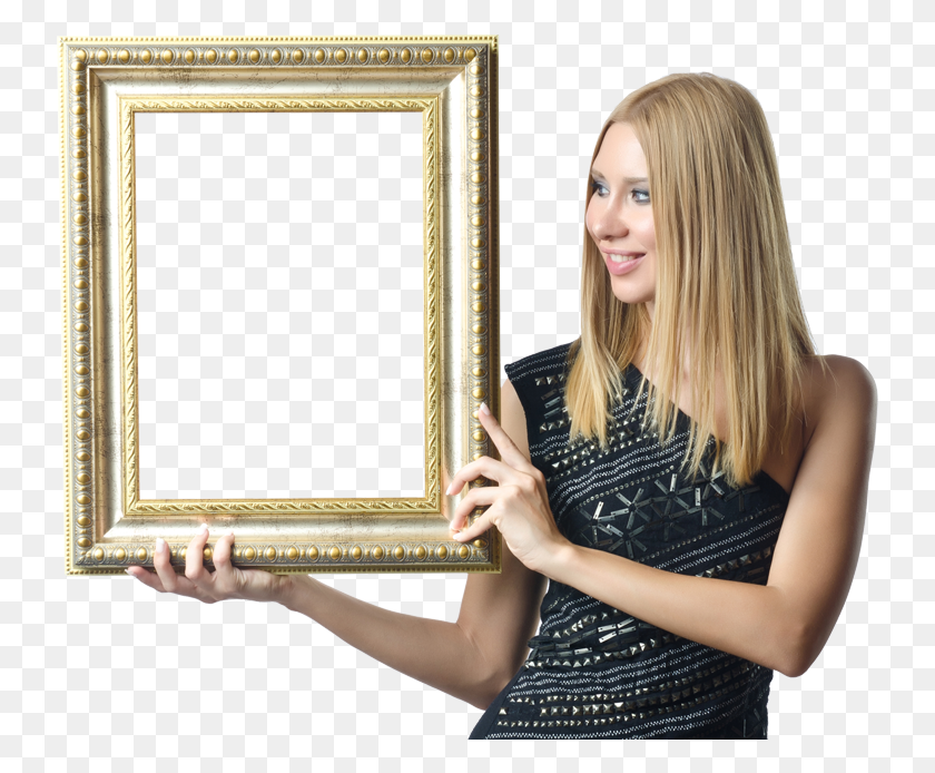 739x634 Woman Holding Frame Holding A Picture Frame, Person, Human, Blonde HD PNG Download
