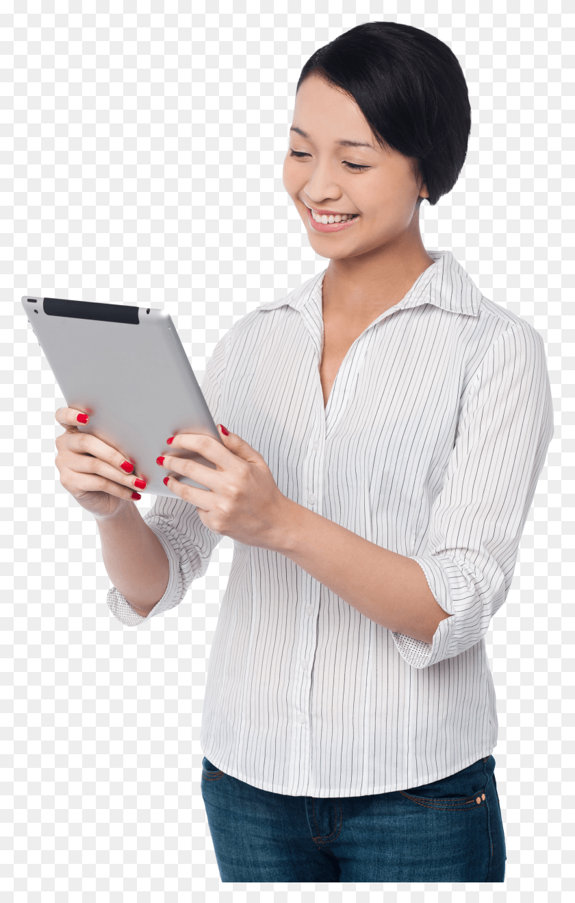 2859x4609 Woman Holding Ipad HD PNG Download