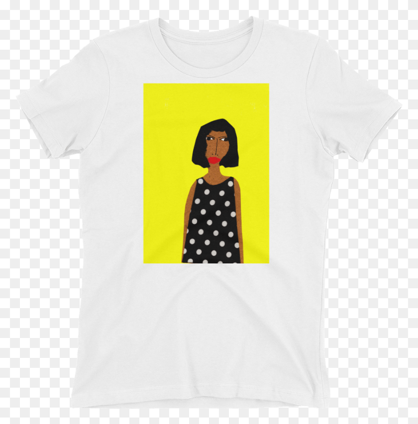 878x893 Woman In Polka Dot Dress With Yellow Background Gilly Shirt, Clothing, Apparel, T-shirt HD PNG Download