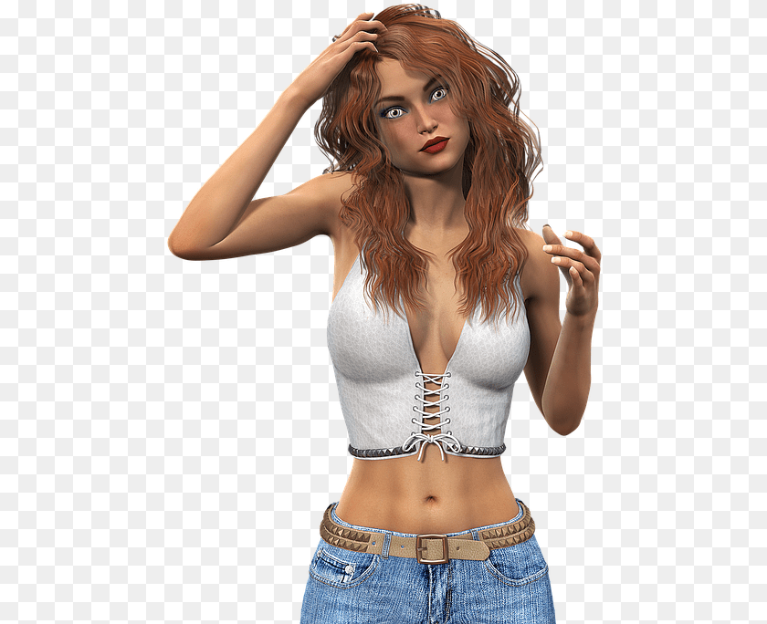 481x684 Woman Long Hair Beauty Sexy Clothing Female Girl, Person, Adult, Pants, Blouse Transparent PNG