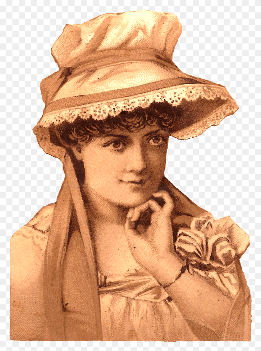 927x1275 Woman Portrait Bonnet Antique Fashion Illustration Vintage Clothing, Apparel, Sun Hat, Hat HD PNG Download