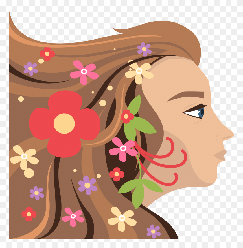 1712x1757 Woman Poster Curls Long International Womens Fluttering Illustration, Graphics, Floral Design HD PNG Download