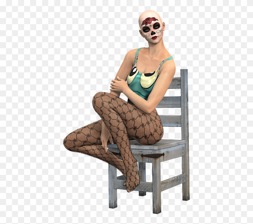 427x683 Woman Sitting Chair Fishnet Stockings Clothing Woman Sitting In Chair, Pants, Person, Tights HD PNG Download