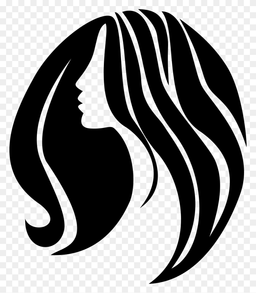 848x980 Woman With Long Svg Long Hair Icon, Stencil, Label, Text HD PNG Download