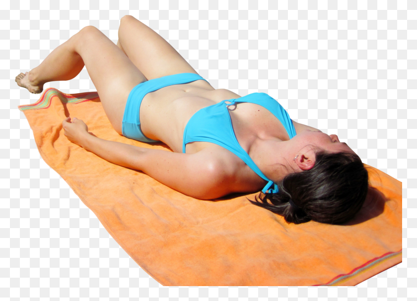 1500x1053 Womanlayingbeach Girl Sunbathing, Clothing, Person, Swimwear HD PNG Download