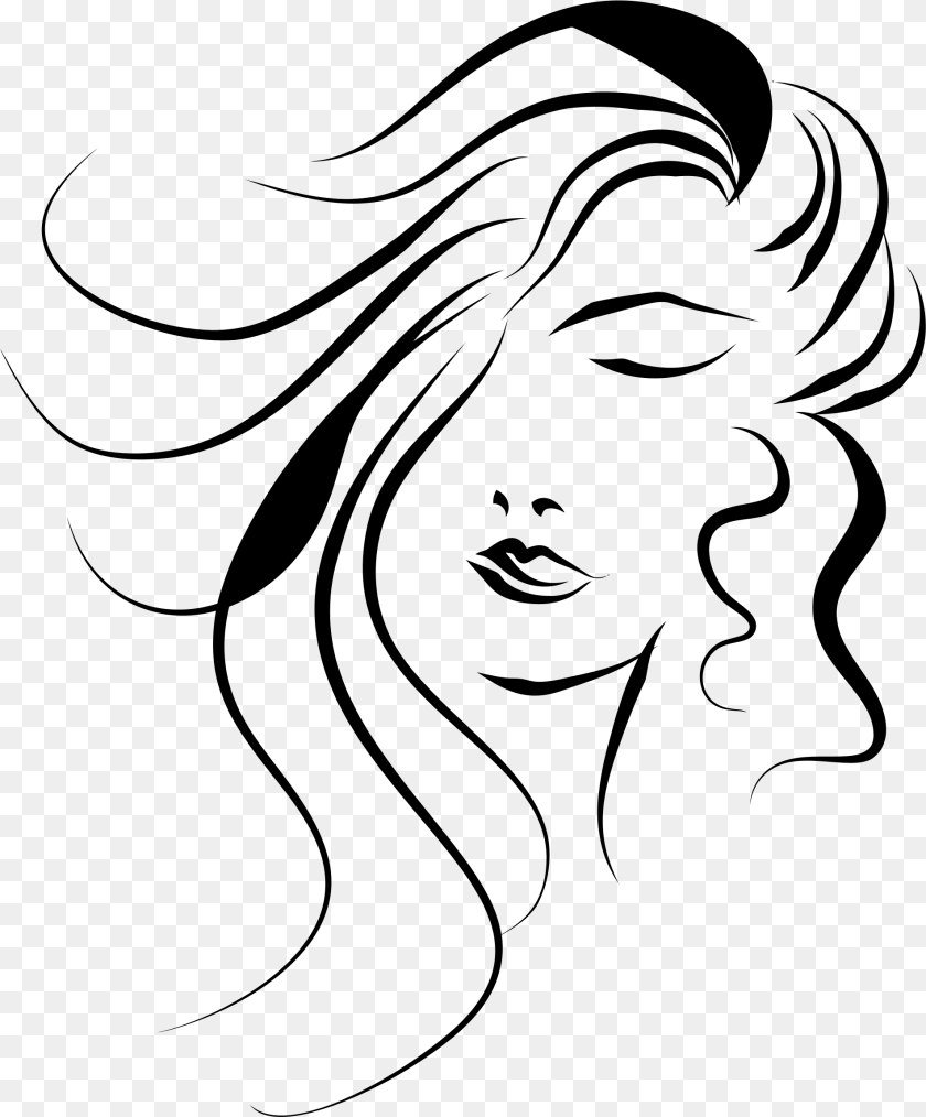 Womans Face Line Art Icons, Gray Clipart PNG
