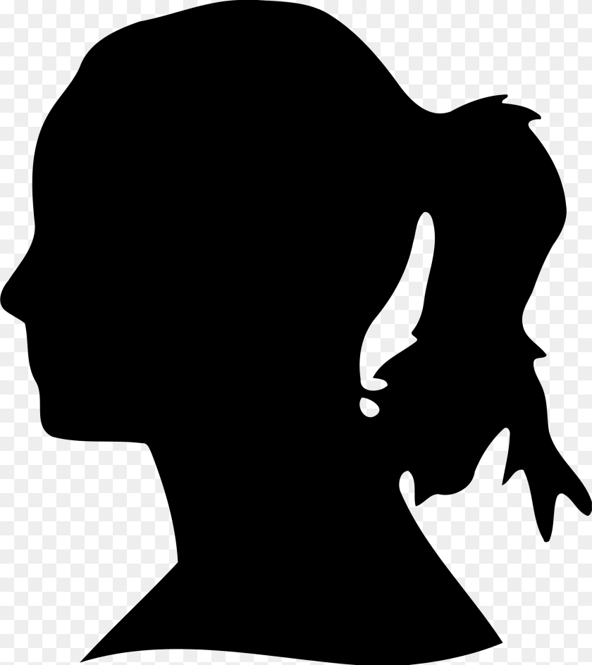 Womans Head Silhouette Icons, Gray Sticker PNG