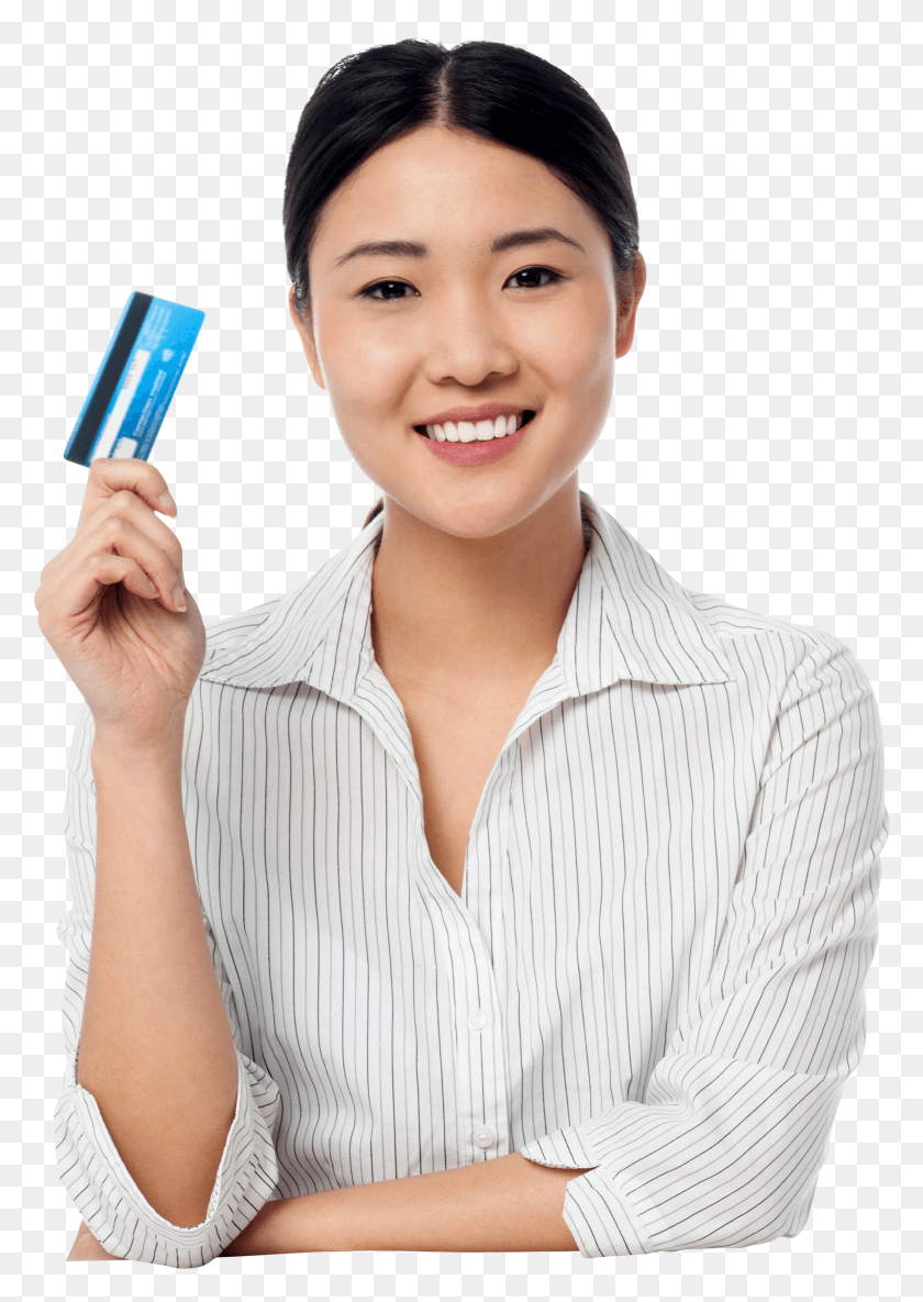 1990x2872 Women Holding Credit Card Girl HD PNG Download