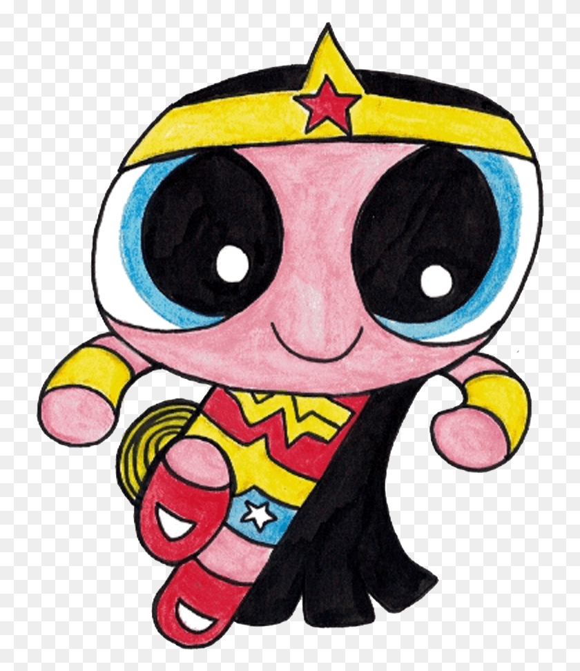 737x912 Wonder Woman Powerpuff Mashup Cartoon, Label, Text HD PNG Download