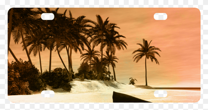 799x395 Wonderful Seascape With Tropical Island Classic License Attalea Speciosa, Nature, Outdoors, Summer HD PNG Download