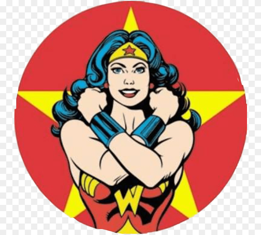 749x757 Wonderwoman Power Girlpower Freetoedit Wonder Woman Cartoon Round, Person, Face, Head, Logo Sticker PNG