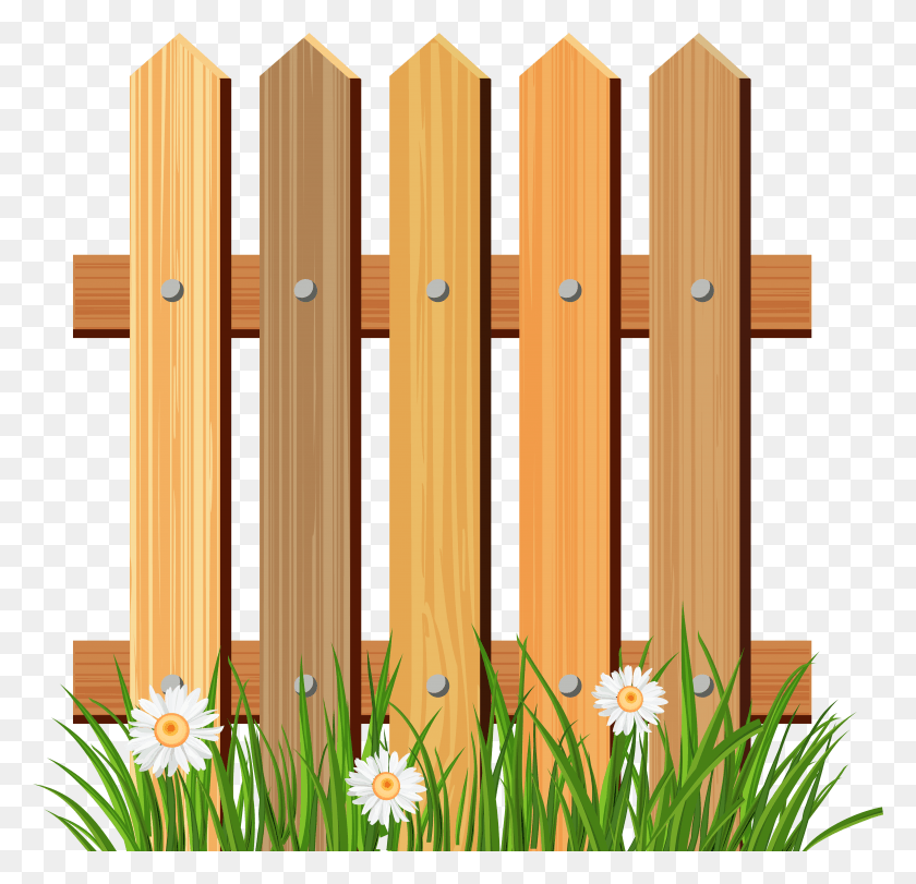5166x4978 Wooden Garden Fence With Grass Clipart Fence Clipart, Gate, Picket, Flower HD PNG Download