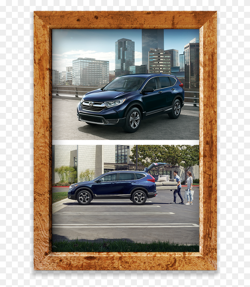 646x906 Wooden Picture Frame Honda Cr V With Skyline Behind Honda Car Crv 2018, Vehicle, Transportation, Person HD PNG Download