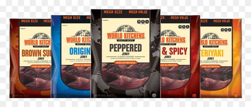 1058x407 World Kitchens Beef Jerky Bags Label, Advertisement, Poster, Flyer HD PNG Download
