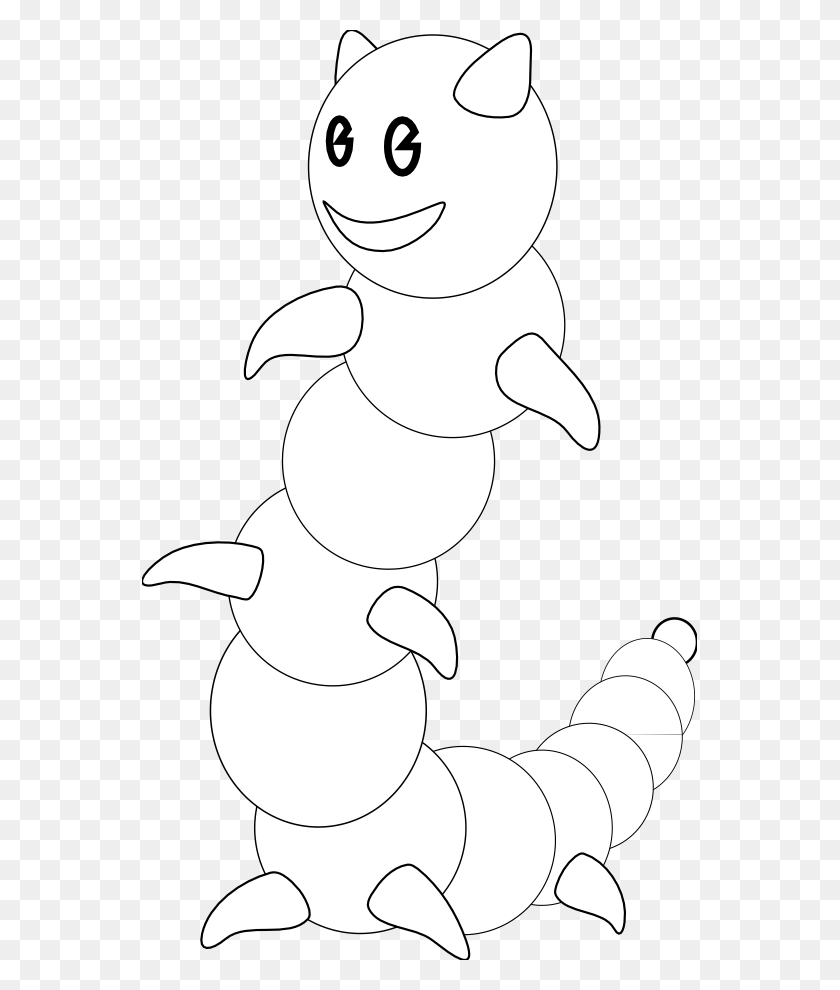 555x930 Worm 14 Black White Line Art Coloring Book Colouring Clip Art, Animal, Mammal, Sea Life HD PNG Download