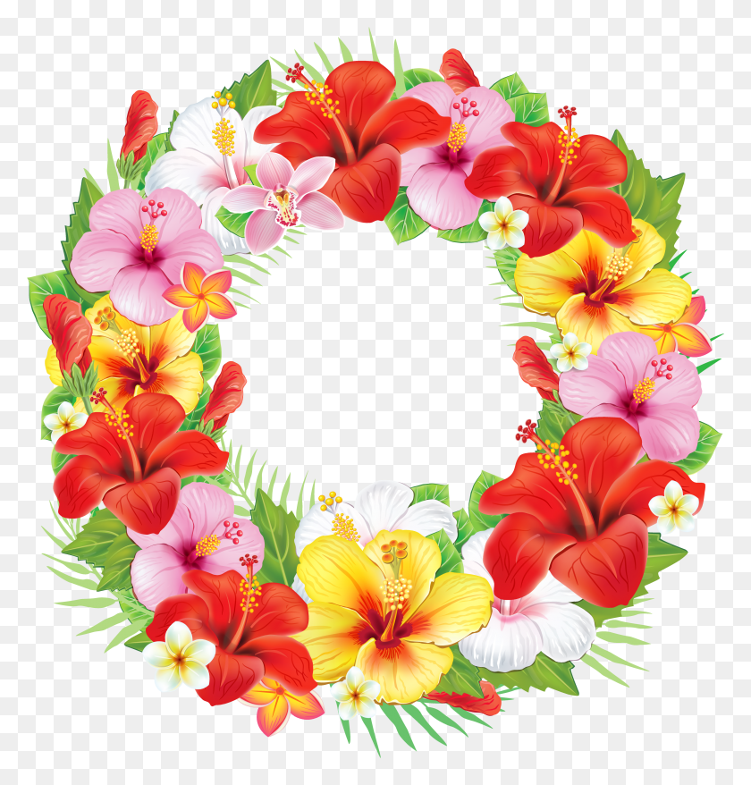 3355x3520 Wreath Of Exotic Flowers Clipart Picture HD PNG Download