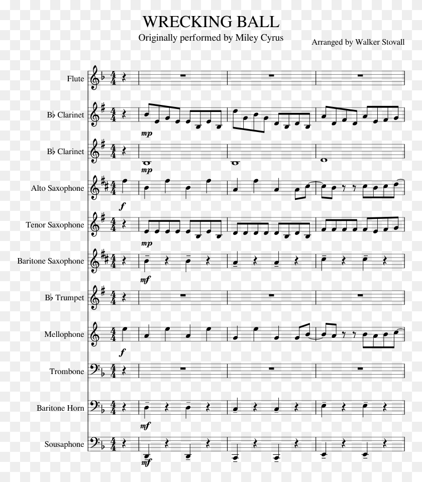 773x900 Wrecking Ball Sheet Music Composed By Arranged By Walker Super Mario Bros Theme Song Sheet Music Alto Sax, Gray, World Of Warcraft HD PNG Download