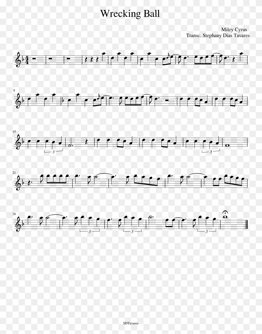 762x1012 Wrecking Ball Sheet Music Composed By Miley Cyrus 1 Sheet Music, Gray, World Of Warcraft HD PNG Download
