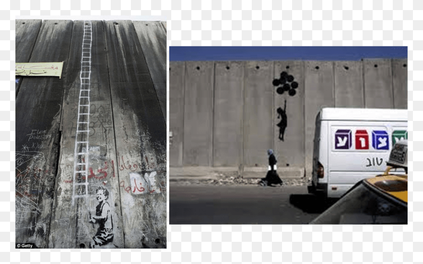 1351x805 Wsr B Бэнкси Палестинская Настенная Лестница, Человек, Человек, Транспортное Средство Hd Png Скачать