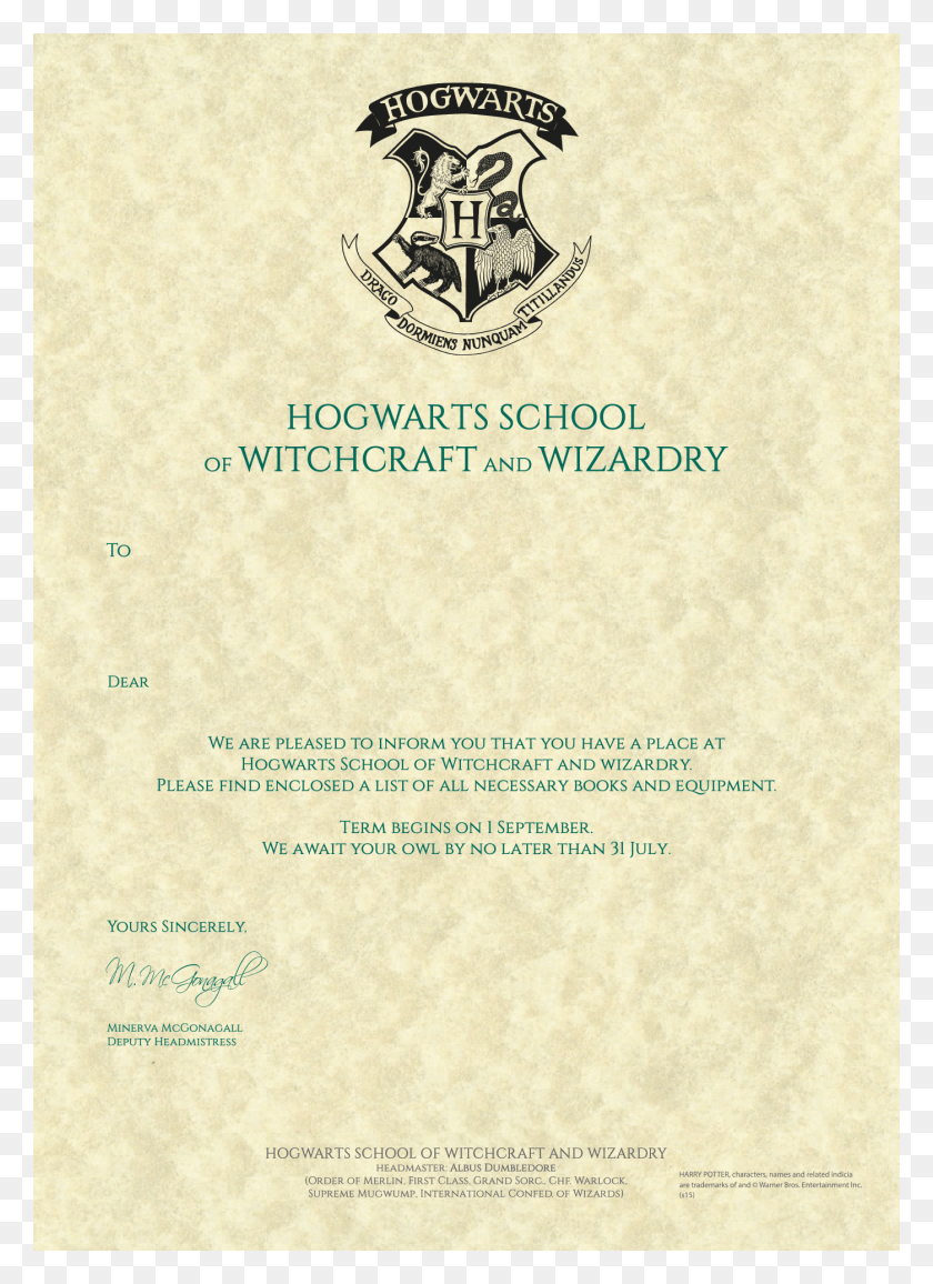 X 1968 7 Personalised Hogwarts Acceptance Letter Template HD PNG Download