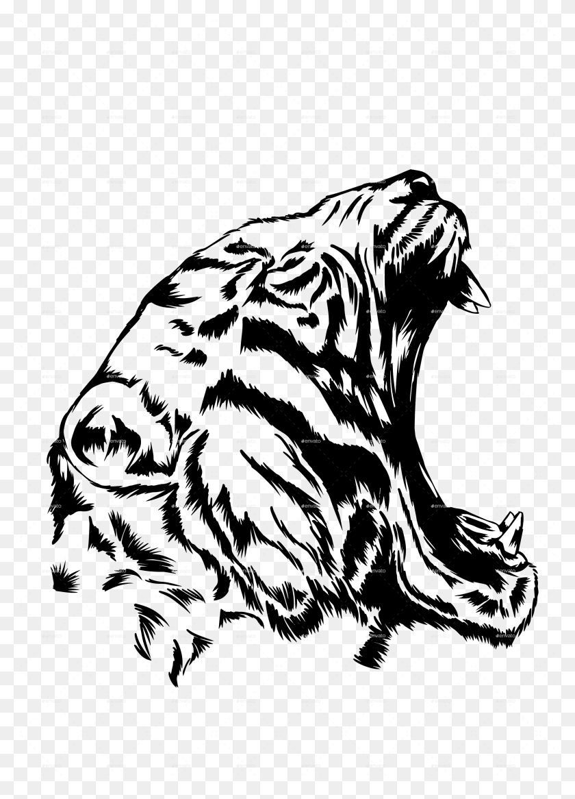 2469x3504 X 3509 4 Roaring Tiger Black And White Transparent, Graphics, Spider Web HD PNG Download