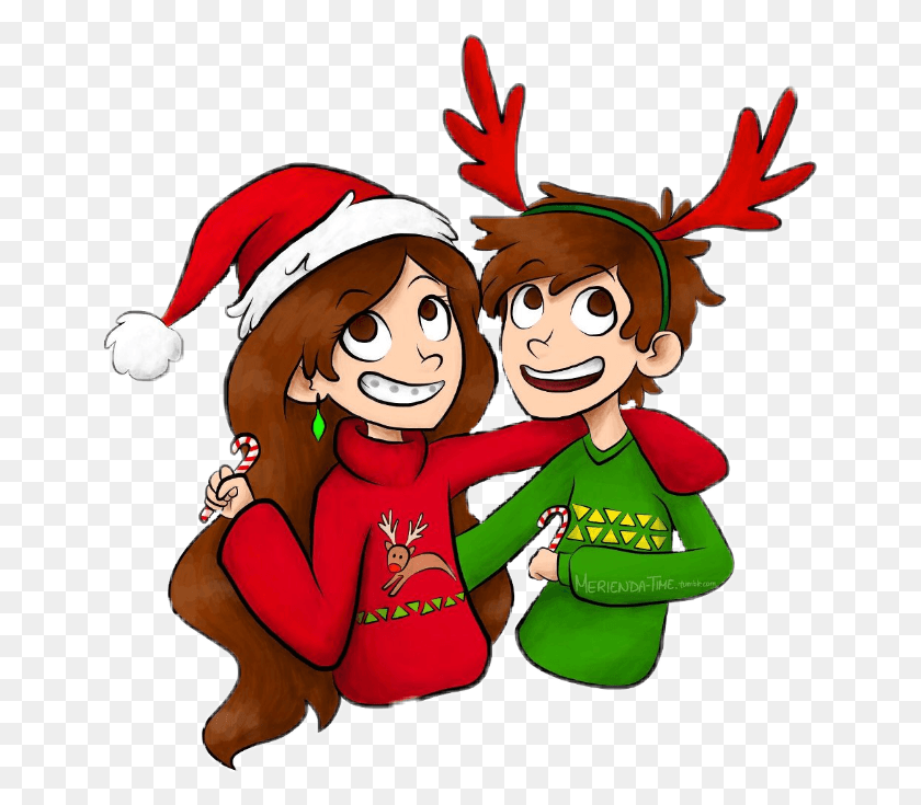 653x675 Descargar Png Xmas Christmas Brother Sister Bff Gracias A Merienda Cartoon, Elf, Persona, Human Hd Png