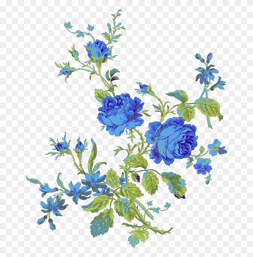 670x793 Descargar Png Yandeks Fotki Floral Azul Azul Rosa Vintage, Gráficos, Diseño Floral Hd Png